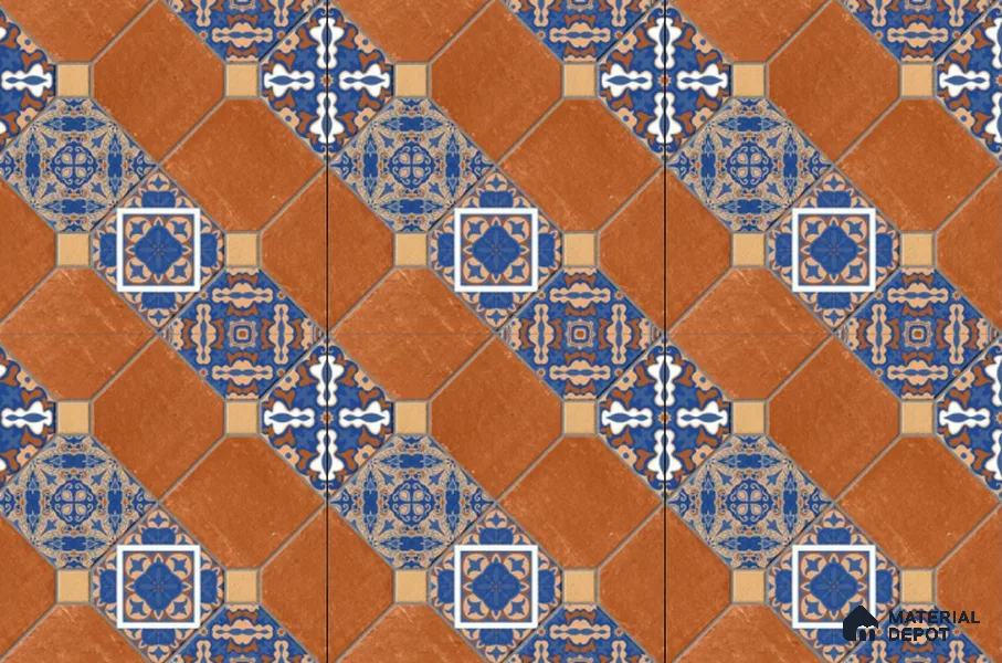 TL 01608 Brown & Blue 16 x 16 inch Matte Finish Vitrified Parking Floor Tile - 12 mm | Pattern Alignment May Vary | 2-3 mm Spacer is Mandatory