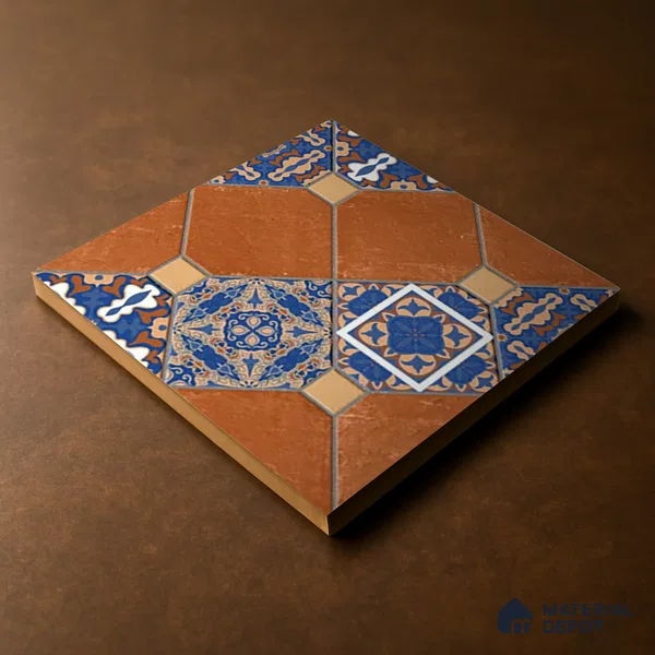 TL 01608 Brown & Blue 16 x 16 inch Matte Finish Vitrified Parking Floor Tile - 12 mm | Pattern Alignment May Vary | 2-3 mm Spacer is Mandatory