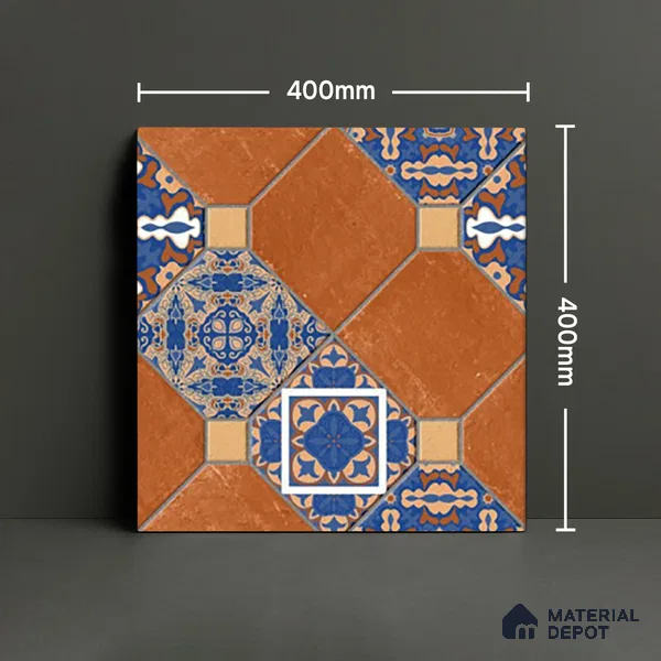 TL 01608 Brown & Blue 16 x 16 inch Matte Finish Vitrified Parking Floor Tile - 12 mm | Pattern Alignment May Vary | 2-3 mm Spacer is Mandatory
