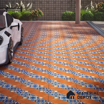 TL 01608 Brown & Blue 16 x 16 inch Matte Finish Vitrified Parking Floor Tile - 12 mm | Pattern Alignment May Vary | 2-3 mm Spacer is Mandatory