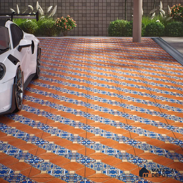 TL 01608 Brown & Blue 16 x 16 inch Matte Finish Vitrified Parking Floor Tile - 12 mm | Pattern Alignment May Vary | 2-3 mm Spacer is Mandatory