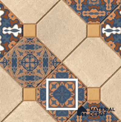 TL 01609 Cream & Blue 16 x 16 inch Matte Finish Vitrified Parking Floor Tile - 12 mm | Pattern Alignment May Vary | 2-3 mm Spacer is Mandatory