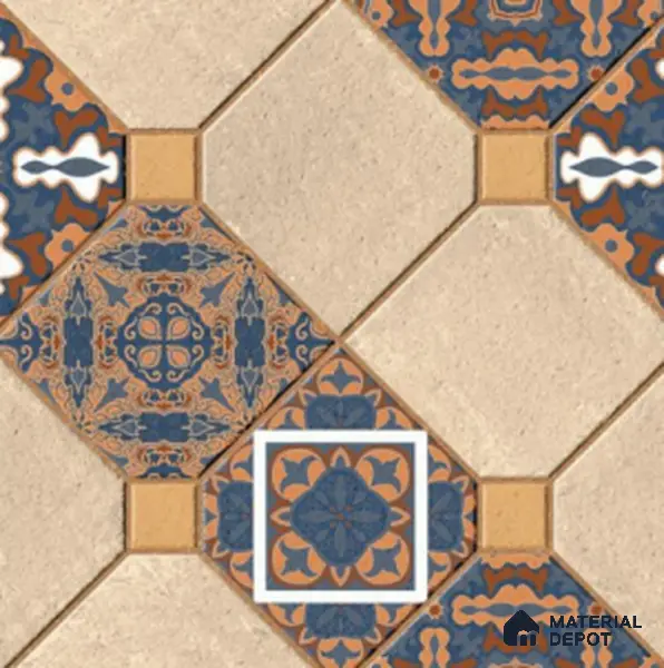 TL 01609 Cream & Blue 16 x 16 inch Matte Finish Vitrified Parking Floor Tile - 12 mm | Pattern Alignment May Vary | 2-3 mm Spacer is Mandatory
