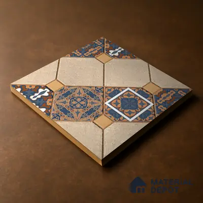 TL 01609 Cream & Blue 16 x 16 inch Matte Finish Vitrified Parking Floor Tile - 12 mm | Pattern Alignment May Vary | 2-3 mm Spacer is Mandatory