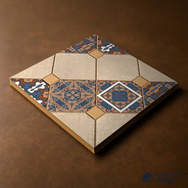 TL 01609 Cream & Blue 16 x 16 inch Matte Finish Vitrified Parking Floor Tile - 12 mm | Pattern Alignment May Vary | 2-3 mm Spacer is Mandatory