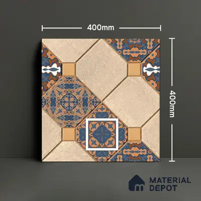 TL 01609 Cream & Blue 16 x 16 inch Matte Finish Vitrified Parking Floor Tile - 12 mm | Pattern Alignment May Vary | 2-3 mm Spacer is Mandatory