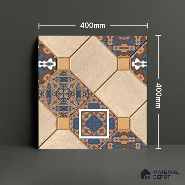 TL 01609 Cream & Blue 16 x 16 inch Matte Finish Vitrified Parking Floor Tile - 12 mm | Pattern Alignment May Vary | 2-3 mm Spacer is Mandatory