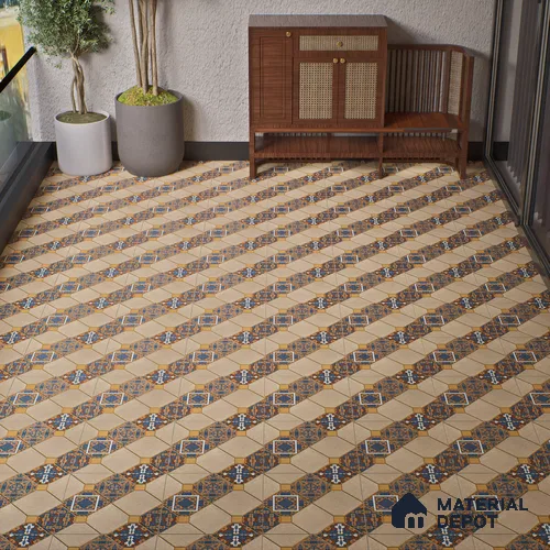 TL 01609 Cream & Blue 16 x 16 inch Matte Finish Vitrified Parking Floor Tile - 12 mm | Pattern Alignment May Vary | 2-3 mm Spacer is Mandatory