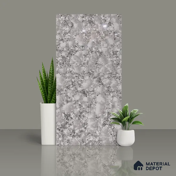 Marble Floor & Wall Double Charge Tile | TL 05558 Smoke Ash 4 ft x 2 ft Glossy Finish Vitrified Tile | Suitable For Living Room, Bedroom, Kitchen
