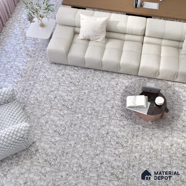 Marble Floor & Wall Double Charge Tile | TL 05558 Smoke Ash 4 ft x 2 ft Glossy Finish Vitrified Tile | Suitable For Living Room, Bedroom, Kitchen