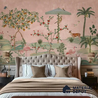 Gulbiya, Pink Chinoiserie Wallpaper, Sukoon Collection, Customised Sukoon Series Canvas Chinoserie Design (Customised Size Wallpaper)