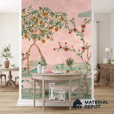 Gulbiya, Pink Chinoiserie Wallpaper, Sukoon Collection, Customised Sukoon Series Handmade Chinoserie Design (Customised Size Wallpaper)