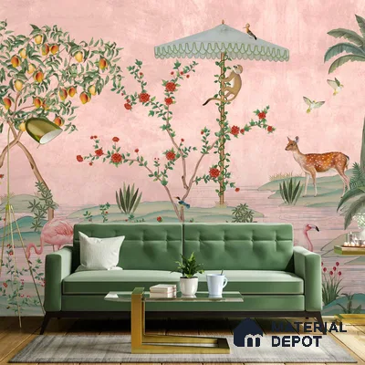 Gulbiya, Pink Chinoiserie Wallpaper, Sukoon Collection, Customised Sukoon Series Handmade Chinoserie Design (Customised Size Wallpaper)