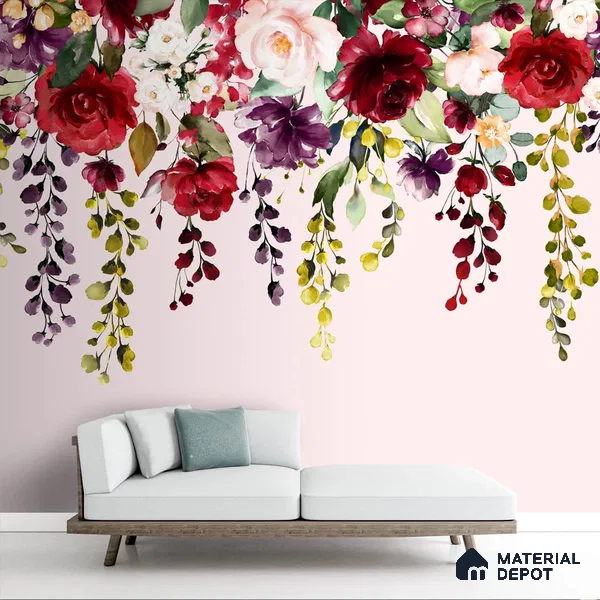 Hanging Floral Pattern for Beautiful Wallpaper, Customised Indrani Series Handmade Florals Design (Customised Size Wallpaper )