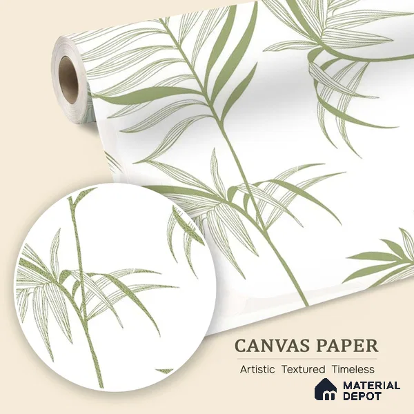 Harmony Subtle Green Leaves Customized Floral Wallpaper - Canvas