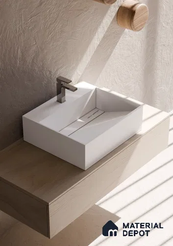 Hatria Solid White Translucent Basin BS 00239 395 x 395 mm Artificial Stone Acrylic Body Stain Free Designer Basin - 135 mm | Suitable For Bathroom, Vanity & Utility Areas
