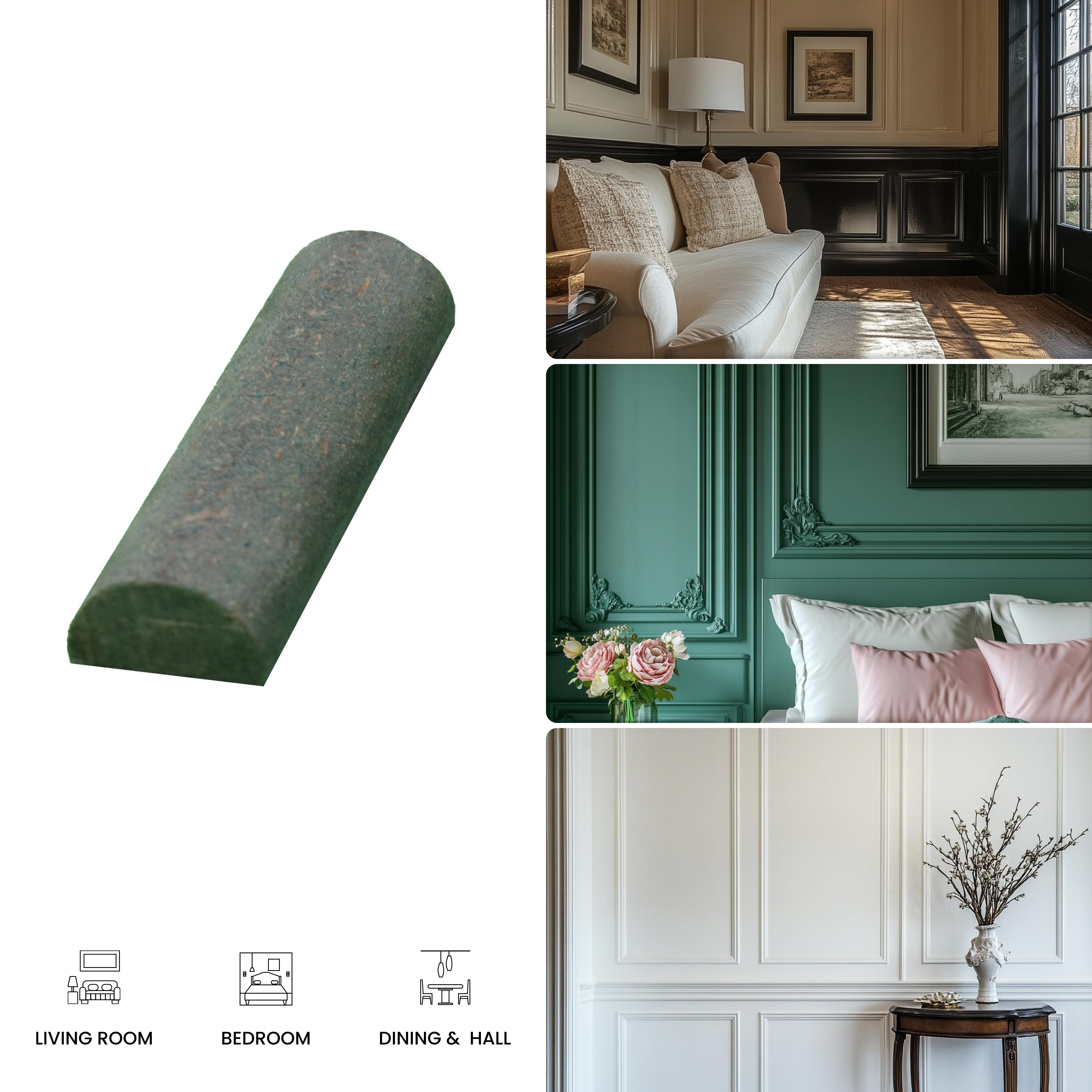 DIY Unfinished HDHMR Designer Paintable Wainscot French Wall Moulding Greenova WP 00298 B | 8 ft x 25 mm x 12 mm | Nail & Adhesive Installation