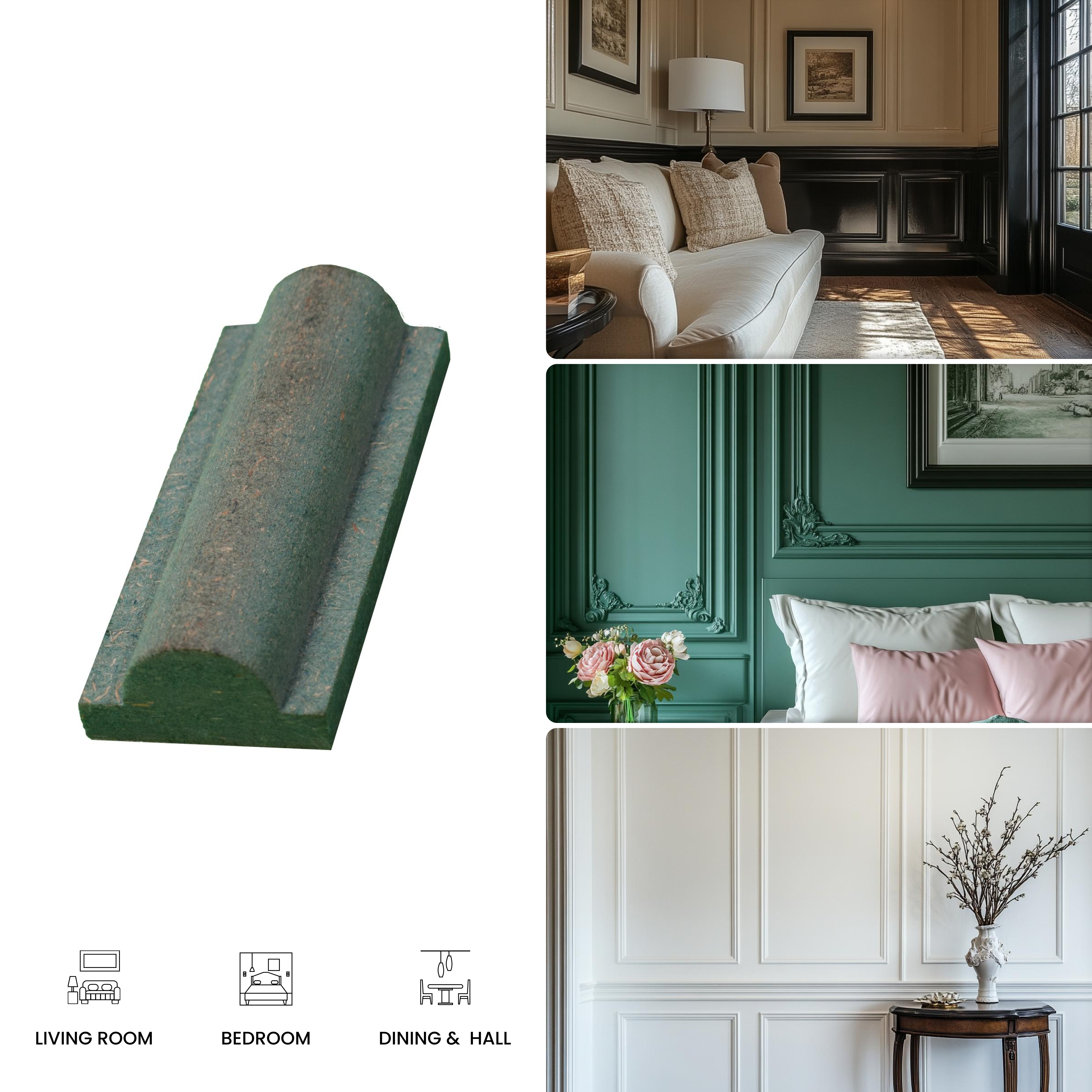 DIY Unfinished HDHMR Designer Paintable Wainscot French Wall Moulding Greenova PM 00301 | 8 ft x 38 mm x 18 mm | Nail & Adhesive Installation