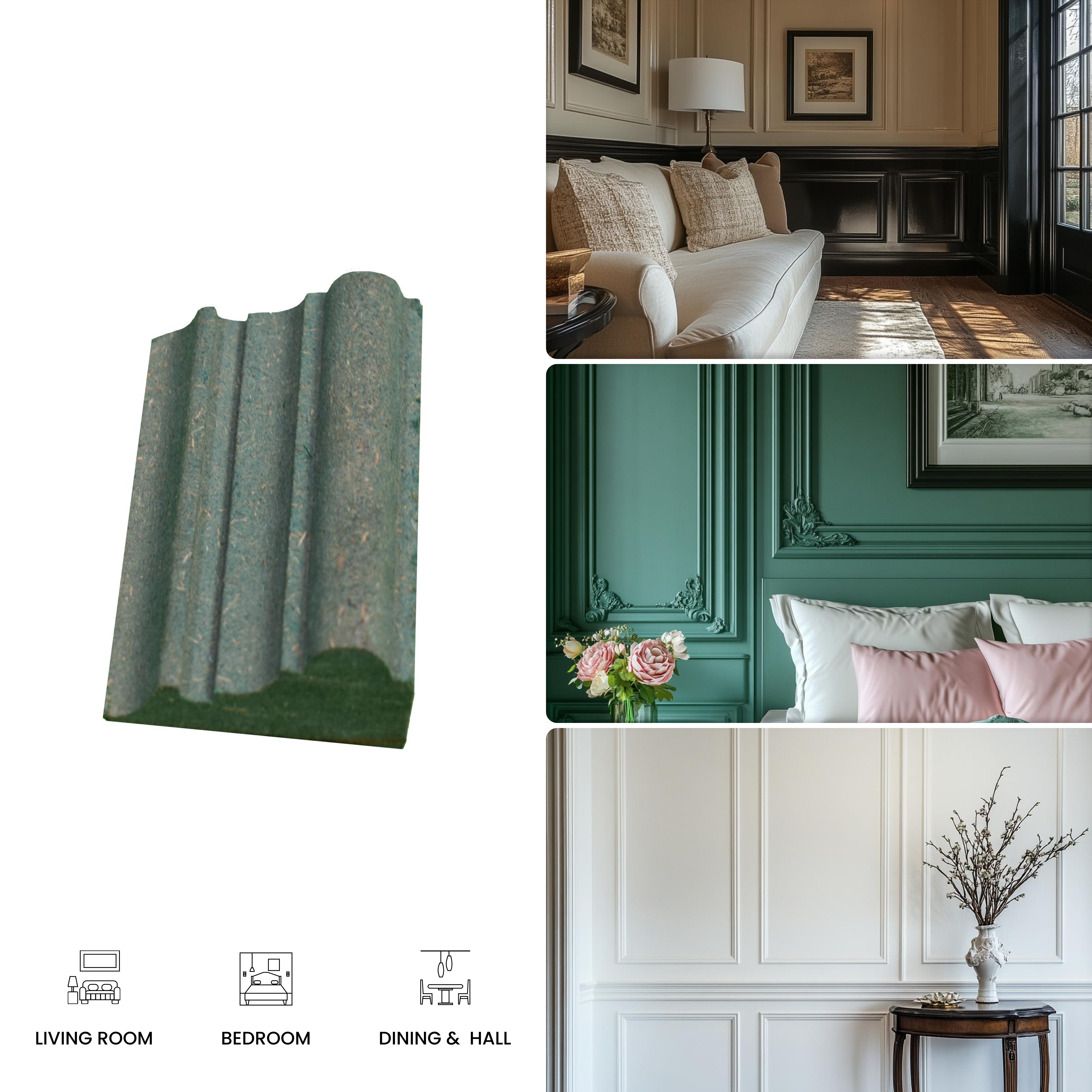 DIY Unfinished HDHMR Designer Paintable Wainscot French Wall Moulding Greenova PM 00310 | 8 ft x 1.5 inch x 18 mm | Nail & Adhesive Installation