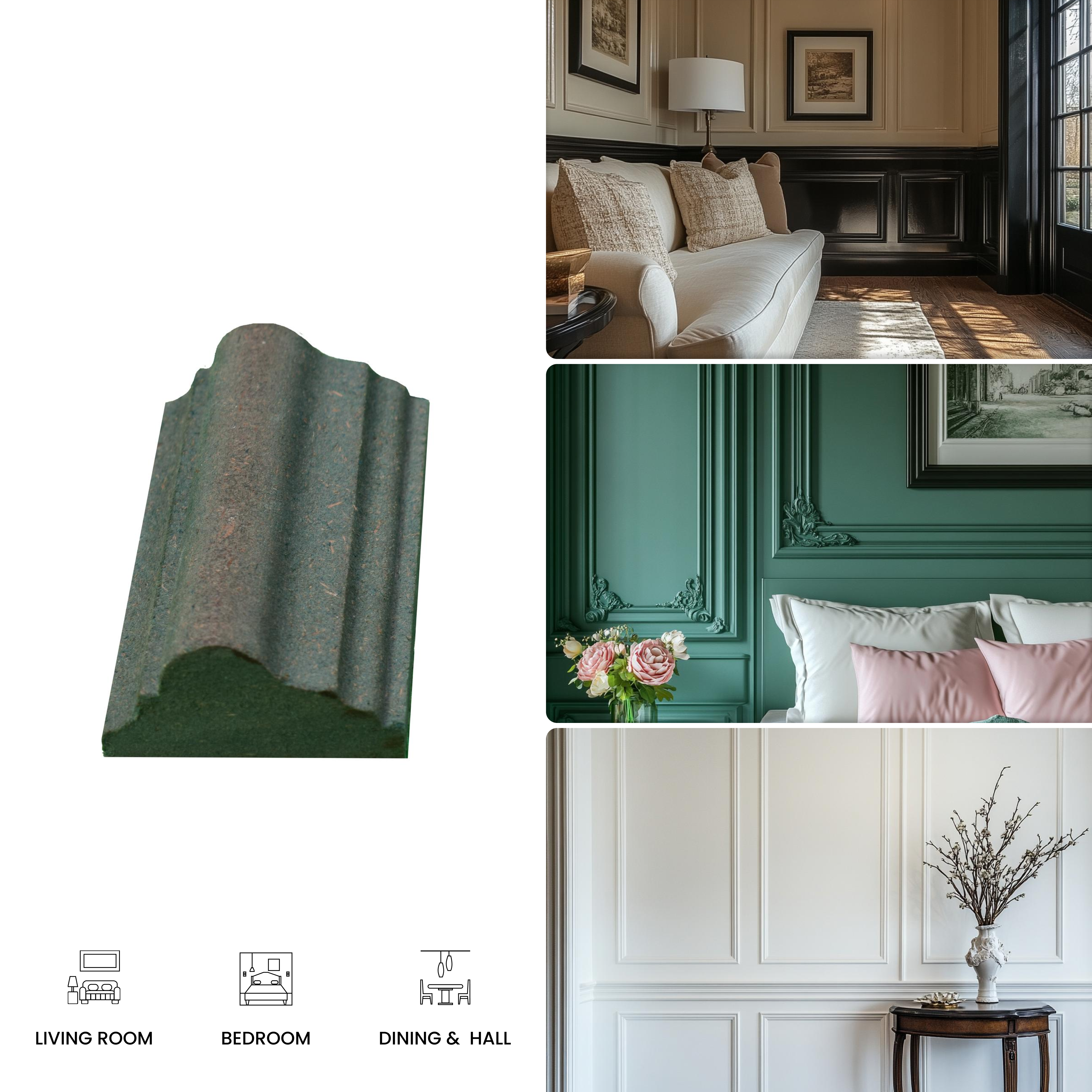 DIY Unfinished HDHMR Designer Paintable Wainscot French Wall Moulding Greenova PM 00302 | 8 ft x 1.5 inch x 19 mm | Nail & Adhesive Installation