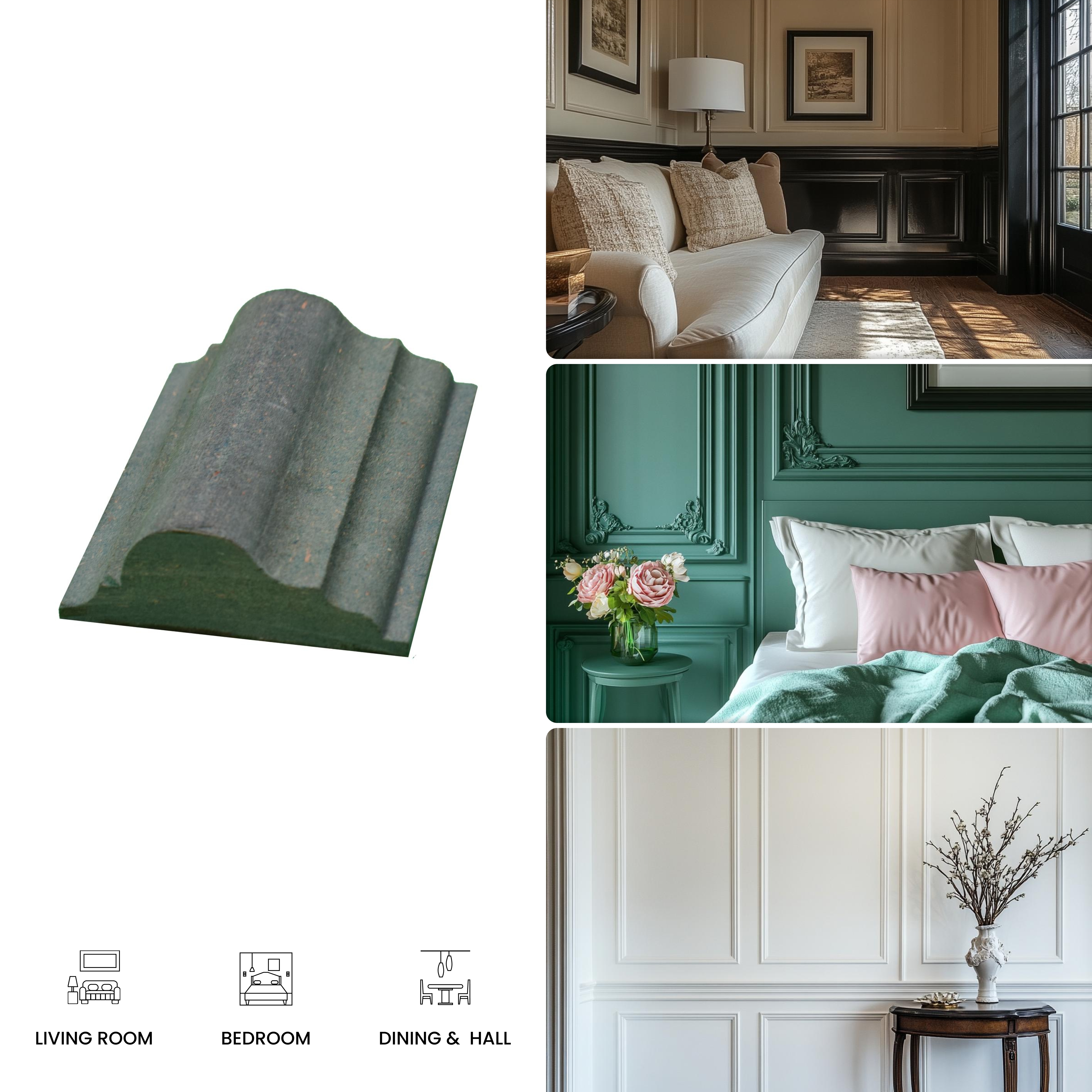 DIY Unfinished HDHMR Designer Paintable Wainscot French Wall Moulding Greenova PM 00303 | 8 ft x 2 inch x 19 mm | Nail & Adhesive Installation