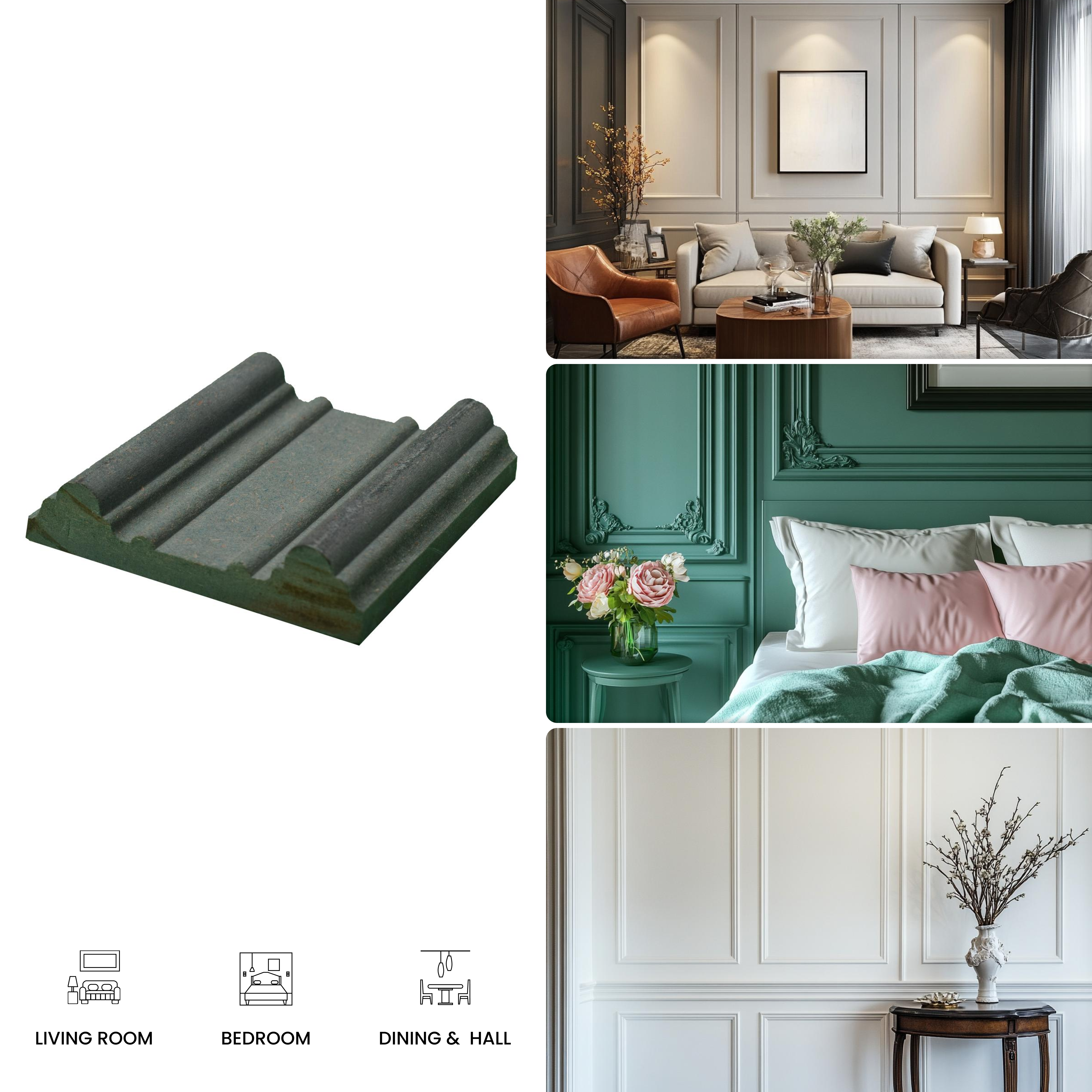 DIY Unfinished HDHMR Designer Paintable Wainscot French Wall Moulding Greenova PM 00312 | 8 ft x 3 inch x 18 mm | Nail & Adhesive Installation