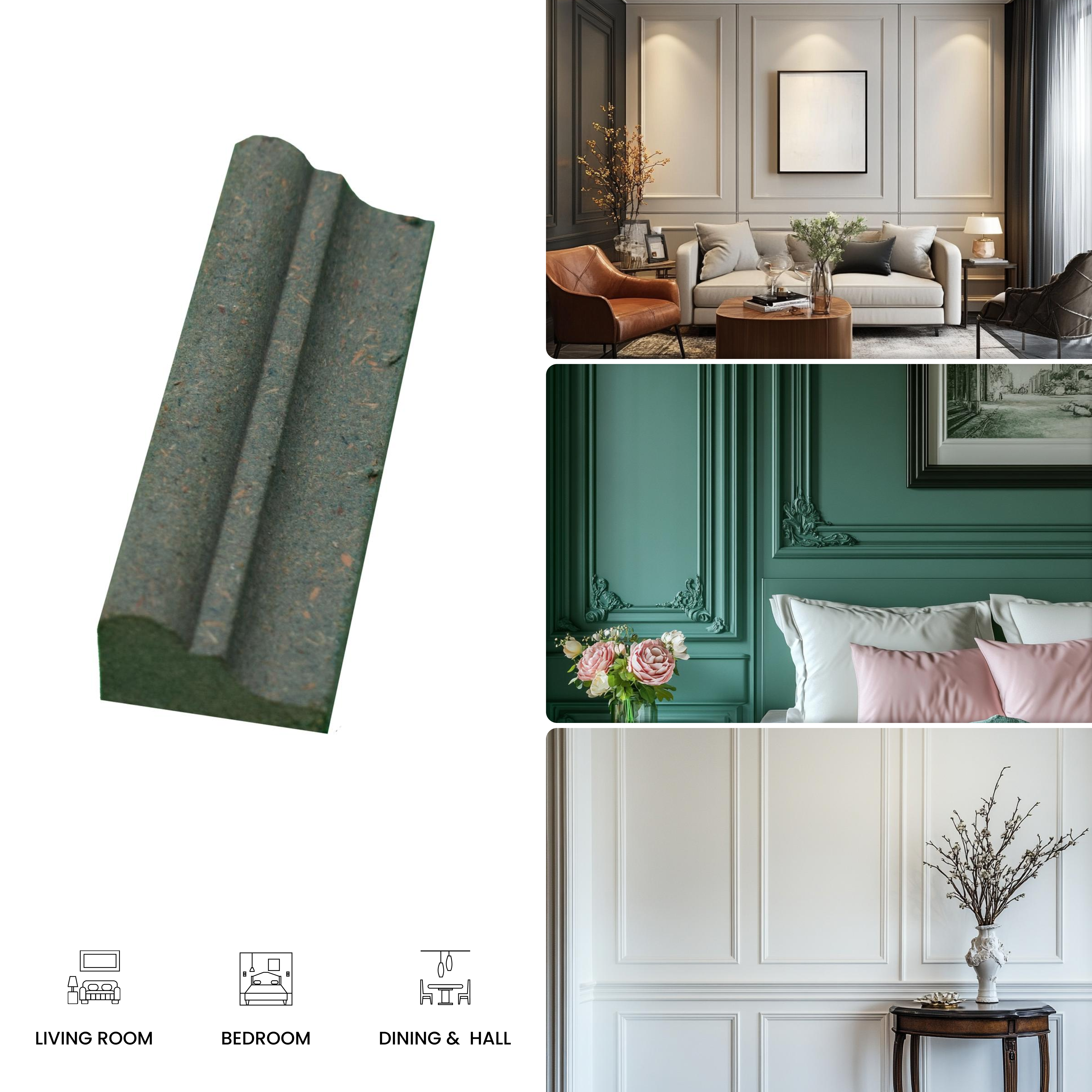 DIY Unfinished HDHMR Designer Paintable Wainscot French Wall Moulding Greenova PM 00299 | 8 ft x 18 mm x 12 mm | Nail & Adhesive Installation