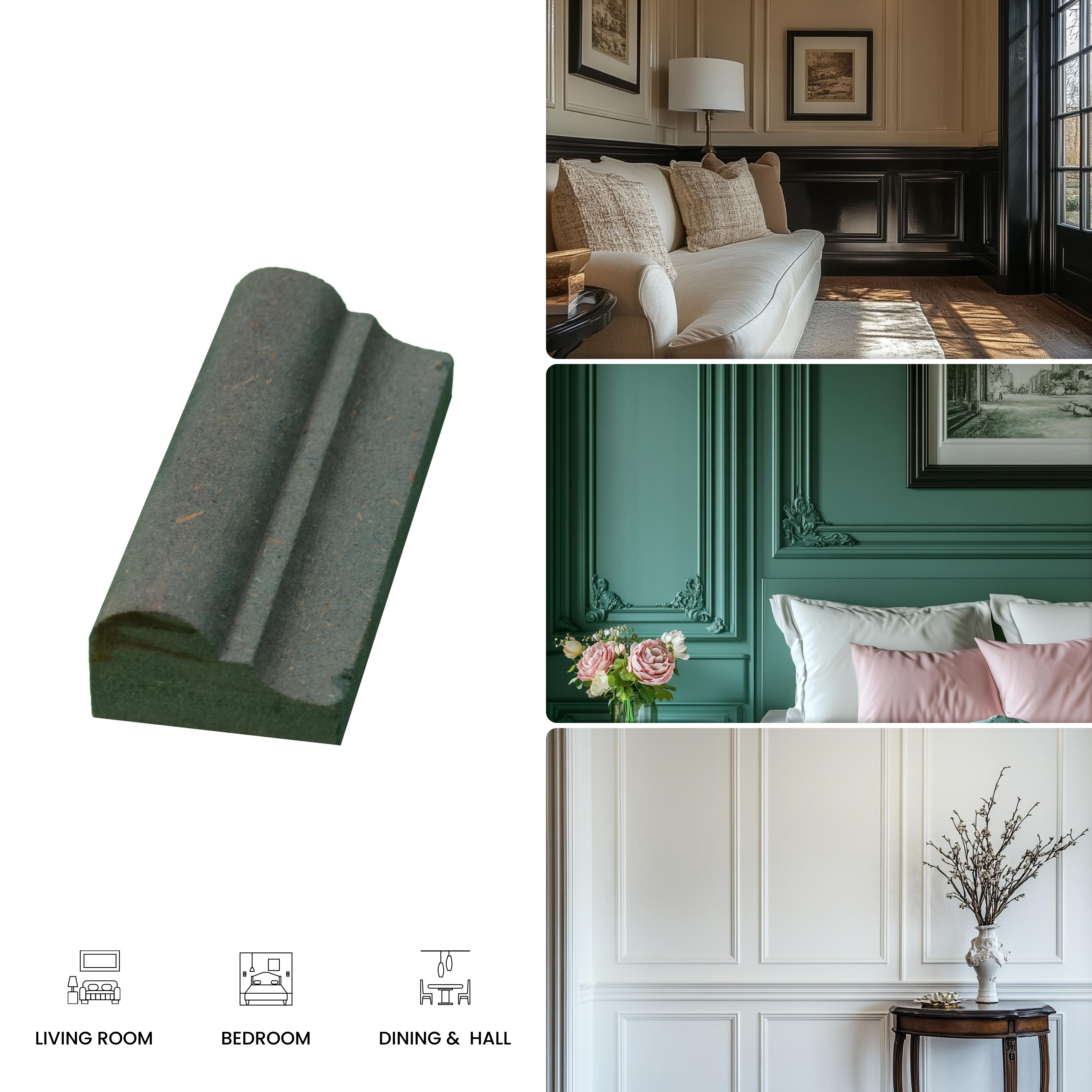 DIY Unfinished HDHMR Designer Paintable Wainscot French Wall Moulding Greenova PM 00308 | 8 ft x 1.25 inch x 17 mm | Nail & Adhesive Installation