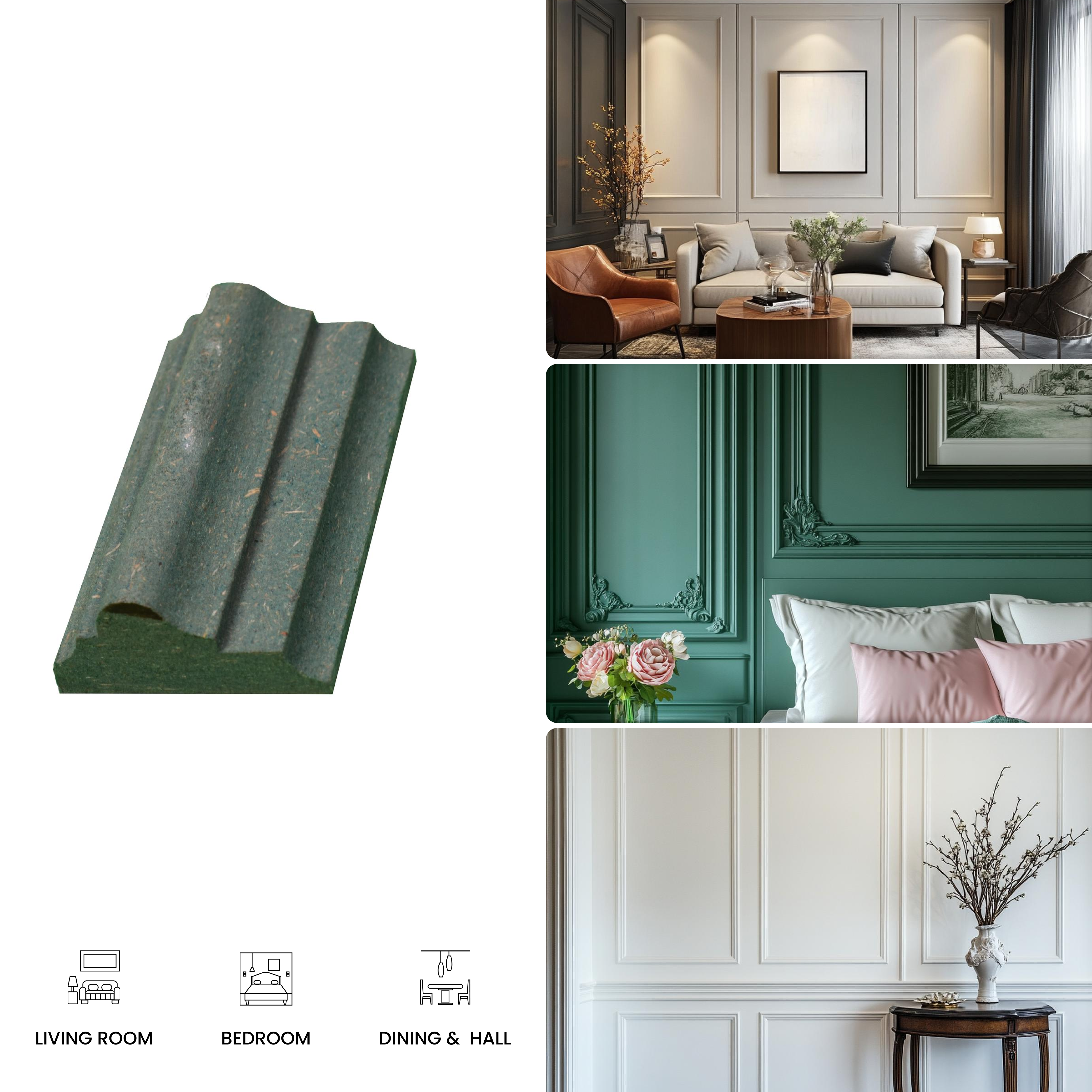 DIY Unfinished HDHMR Designer Paintable Wainscot French Wall Moulding Greenova PM 00314 | 8 ft x 1.5 inch x 18 mm | Nail & Adhesive Installation
