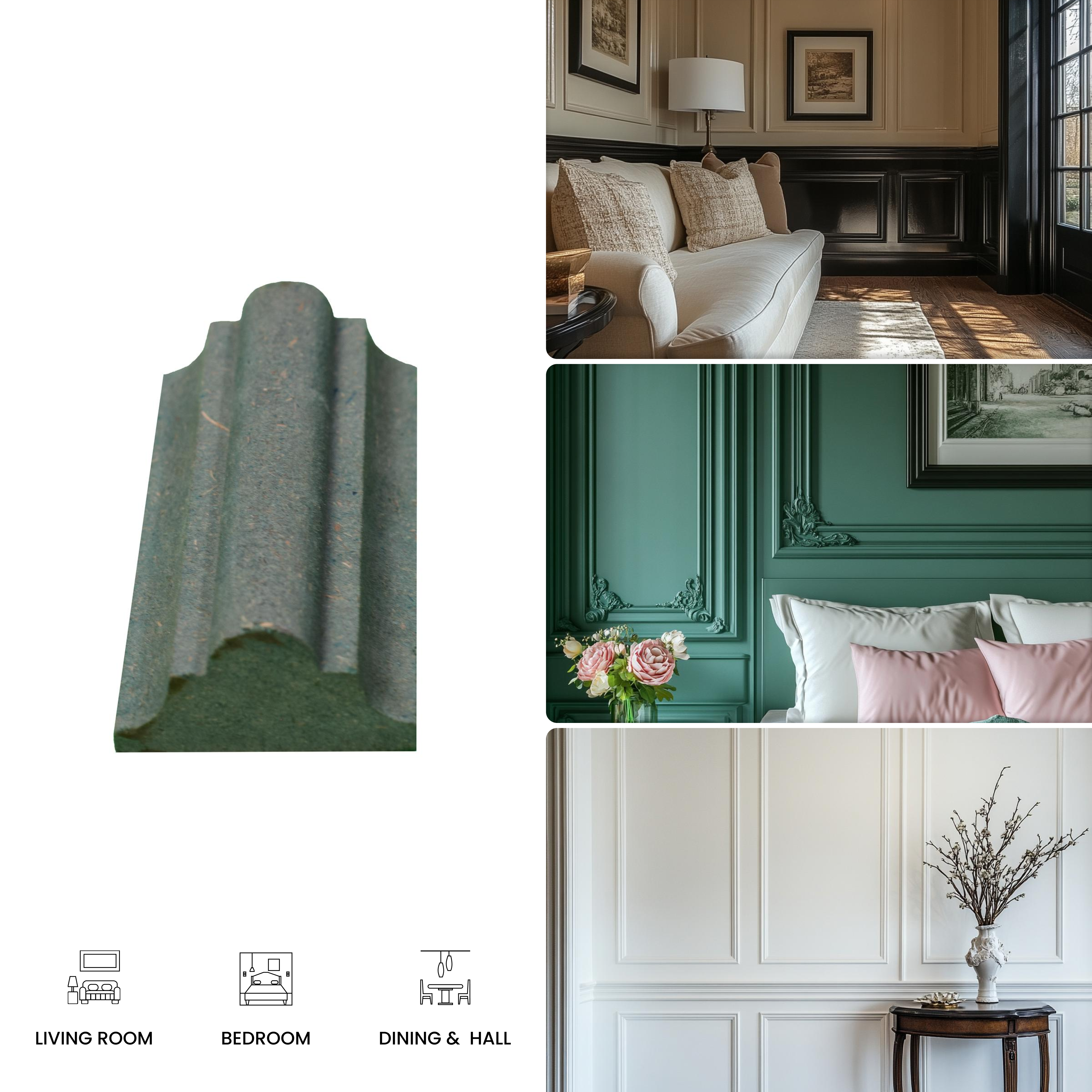 DIY Unfinished HDHMR Designer Paintable Wainscot French Wall Moulding Greenova PM 00311 | 8 ft x 1.25 inch x 18 mm | Nail & Adhesive Installation