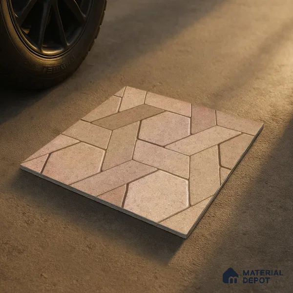 TL 07541 Hexagon Interlock 16 x 16 inch Anti Skid Matte Finish Vitrified Floor Tile - 12 mm | Pattern Alignment May Vary | 2-3 mm Spacer is Mandatory