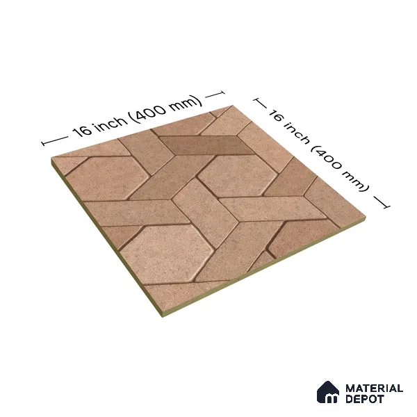 TL 07541 Hexagon Interlock 16 x 16 inch Anti Skid Matte Finish Vitrified Floor Tile - 12 mm | Pattern Alignment May Vary | 2-3 mm Spacer is Mandatory