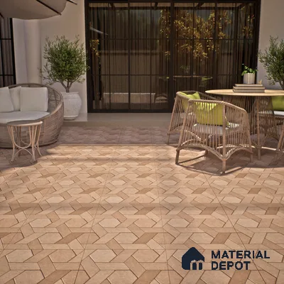 TL 07541 Hexagon Interlock 16 x 16 inch Anti Skid Matte Finish Vitrified Floor Tile - 12 mm | Pattern Alignment May Vary | 2-3 mm Spacer is Mandatory