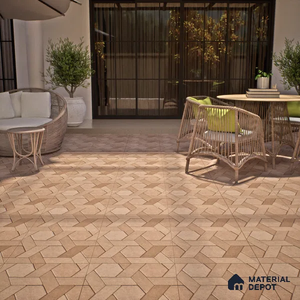 TL 07541 Hexagon Interlock 16 x 16 inch Anti Skid Matte Finish Vitrified Floor Tile - 12 mm | Pattern Alignment May Vary | 2-3 mm Spacer is Mandatory