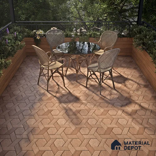 TL 07541 Hexagon Interlock 16 x 16 inch Anti Skid Matte Finish Vitrified Floor Tile - 12 mm | Pattern Alignment May Vary | 2-3 mm Spacer is Mandatory