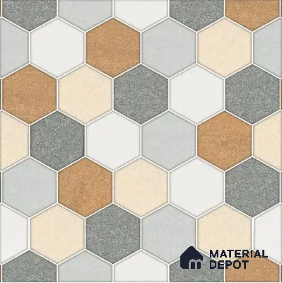 Hexagonal Look Floor Tile TL 05304 Strada Blinkish Brush 16 inch x 16 inch Vitrified Punch Matte Finish - 12 mm | Suitable for Parking, Balcony, Courtyard, Patio, Terrace | Pattern Alignment May Vary | 2-3 mm Spacer is Mandatory