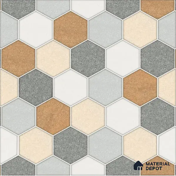 Hexagonal Look Floor Tile TL 05304 Strada Blinkish Brush 16 inch x 16 inch Vitrified Punch Matte Finish - 12 mm | Suitable for Parking, Balcony, Courtyard, Patio, Terrace | Pattern Alignment May Vary | 2-3 mm Spacer is Mandatory