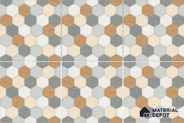 Hexagonal Look Floor Tile TL 05304 Strada Blinkish Brush 16 inch x 16 inch Vitrified Punch Matte Finish - 12 mm | Suitable for Parking, Balcony, Courtyard, Patio, Terrace | Pattern Alignment May Vary | 2-3 mm Spacer is Mandatory