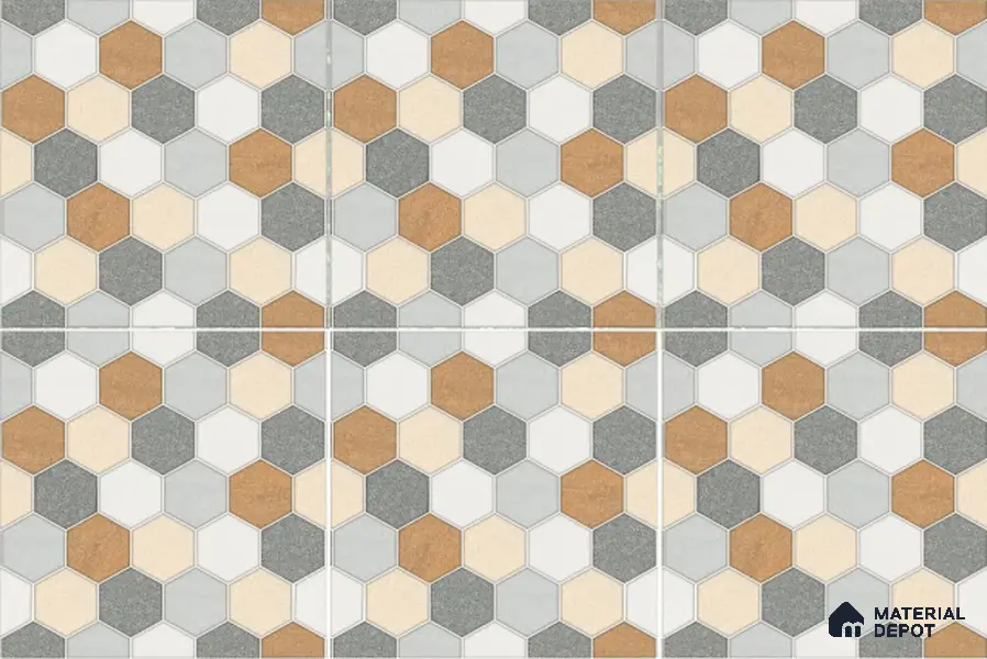 Hexagonal Look Floor Tile TL 05304 Strada Blinkish Brush 16 inch x 16 inch Vitrified Punch Matte Finish - 12 mm | Suitable for Parking, Balcony, Courtyard, Patio, Terrace | Pattern Alignment May Vary | 2-3 mm Spacer is Mandatory