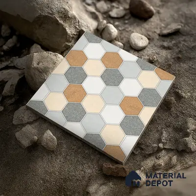 Hexagonal Look Floor Tile TL 05304 Strada Blinkish Brush 16 inch x 16 inch Vitrified Punch Matte Finish - 12 mm | Suitable for Parking, Balcony, Courtyard, Patio, Terrace | Pattern Alignment May Vary | 2-3 mm Spacer is Mandatory