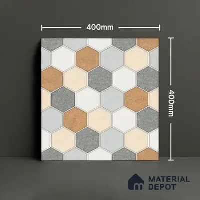 Hexagonal Look Floor Tile TL 05304 Strada Blinkish Brush 16 inch x 16 inch Vitrified Punch Matte Finish - 12 mm | Suitable for Parking, Balcony, Courtyard, Patio, Terrace | Pattern Alignment May Vary | 2-3 mm Spacer is Mandatory