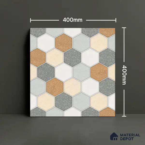 Hexagonal Look Floor Tile TL 05304 Strada Blinkish Brush 16 inch x 16 inch Vitrified Punch Matte Finish - 12 mm | Suitable for Parking, Balcony, Courtyard, Patio, Terrace | Pattern Alignment May Vary | 2-3 mm Spacer is Mandatory