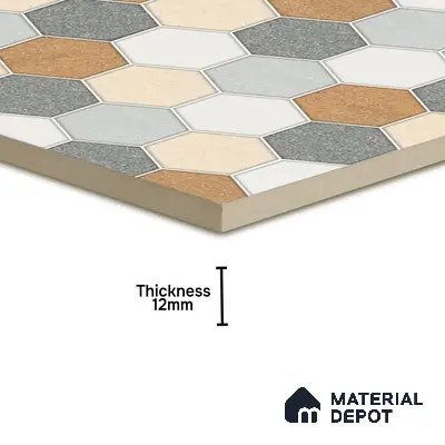 Hexagonal Look Floor Tile TL 05304 Strada Blinkish Brush 16 inch x 16 inch Vitrified Punch Matte Finish - 12 mm | Suitable for Parking, Balcony, Courtyard, Patio, Terrace | Pattern Alignment May Vary | 2-3 mm Spacer is Mandatory