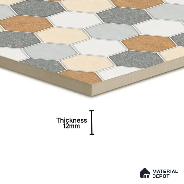 Hexagonal Look Floor Tile TL 05304 Strada Blinkish Brush 16 inch x 16 inch Vitrified Punch Matte Finish - 12 mm | Suitable for Parking, Balcony, Courtyard, Patio, Terrace | Pattern Alignment May Vary | 2-3 mm Spacer is Mandatory