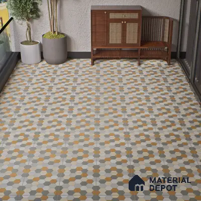 Hexagonal Look Floor Tile TL 05304 Strada Blinkish Brush 16 inch x 16 inch Vitrified Punch Matte Finish - 12 mm | Suitable for Parking, Balcony, Courtyard, Patio, Terrace | Pattern Alignment May Vary | 2-3 mm Spacer is Mandatory