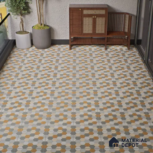 Hexagonal Look Floor Tile TL 05304 Strada Blinkish Brush 16 inch x 16 inch Vitrified Punch Matte Finish - 12 mm | Suitable for Parking, Balcony, Courtyard, Patio, Terrace | Pattern Alignment May Vary | 2-3 mm Spacer is Mandatory