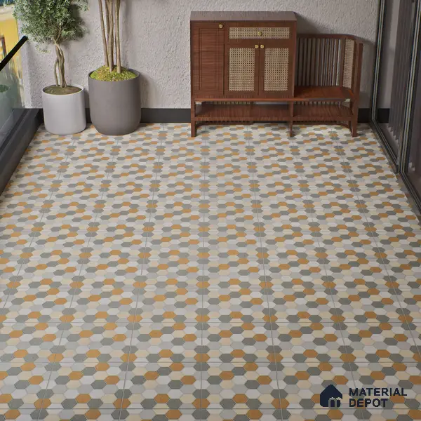 Hexagonal Look Floor Tile TL 05304 Strada Blinkish Brush 16 inch x 16 inch Vitrified Punch Matte Finish - 12 mm | Suitable for Parking, Balcony, Courtyard, Patio, Terrace | Pattern Alignment May Vary | 2-3 mm Spacer is Mandatory