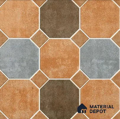 Hexagonal Look Floor Tile TL 05305 Strada Terracotta Octanne 16 inch x 16 inch Vitrified Plain Matte Finish - 12 mm | Suitable for Parking, Balcony, Courtyard, Patio, Terrace | Pattern Alignment May Vary | 2-3 mm Spacer is Mandatory