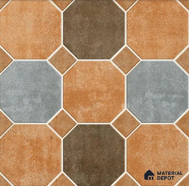 Hexagonal Look Floor Tile TL 05305 Strada Terracotta Octanne 16 inch x 16 inch Vitrified Plain Matte Finish - 12 mm | Suitable for Parking, Balcony, Courtyard, Patio, Terrace | Pattern Alignment May Vary | 2-3 mm Spacer is Mandatory