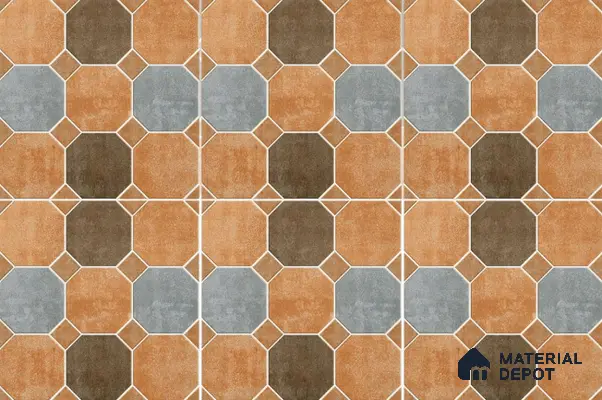 Hexagonal Look Floor Tile TL 05305 Strada Terracotta Octanne 16 inch x 16 inch Vitrified Plain Matte Finish - 12 mm | Suitable for Parking, Balcony, Courtyard, Patio, Terrace | Pattern Alignment May Vary | 2-3 mm Spacer is Mandatory